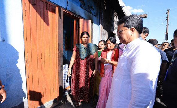 Tripura CM Dr. Manik Saha meets traders affected in Bandh violence at Santirbazar.